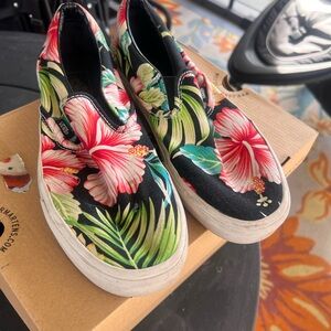 Vans Black Floral Slip-On Sneakers